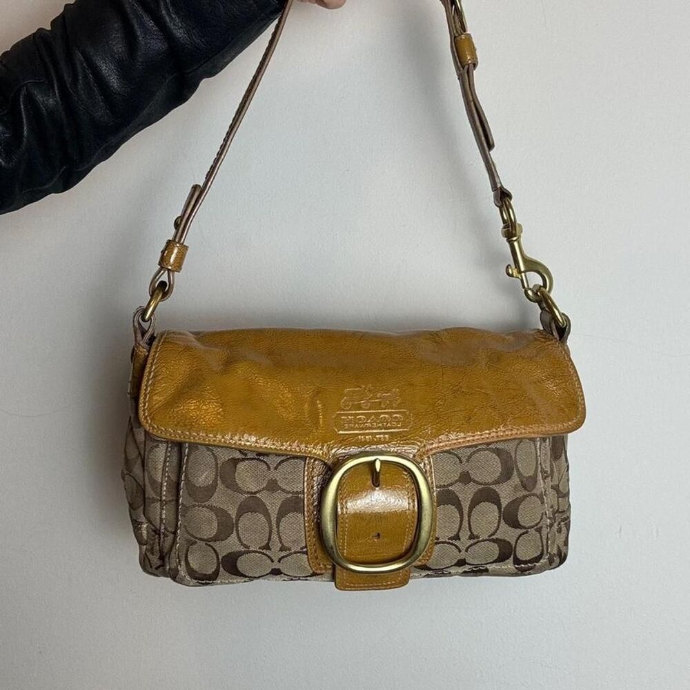 Coach Bleecker Vintage Y2K Brown and Tan Canvas and Patent Leather Shoulder Bag